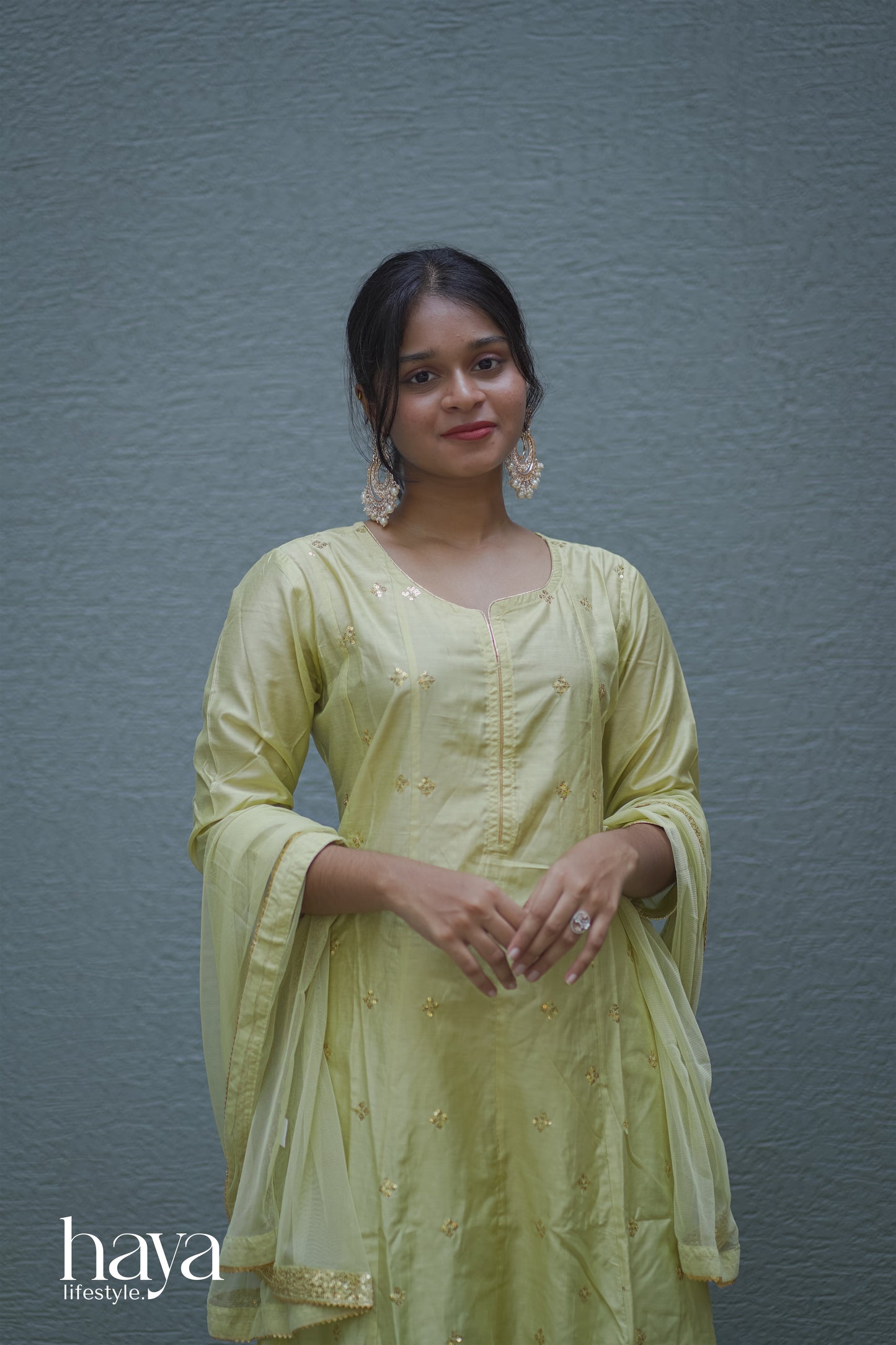 Haya Lime Green Panel Cut Kurta Set