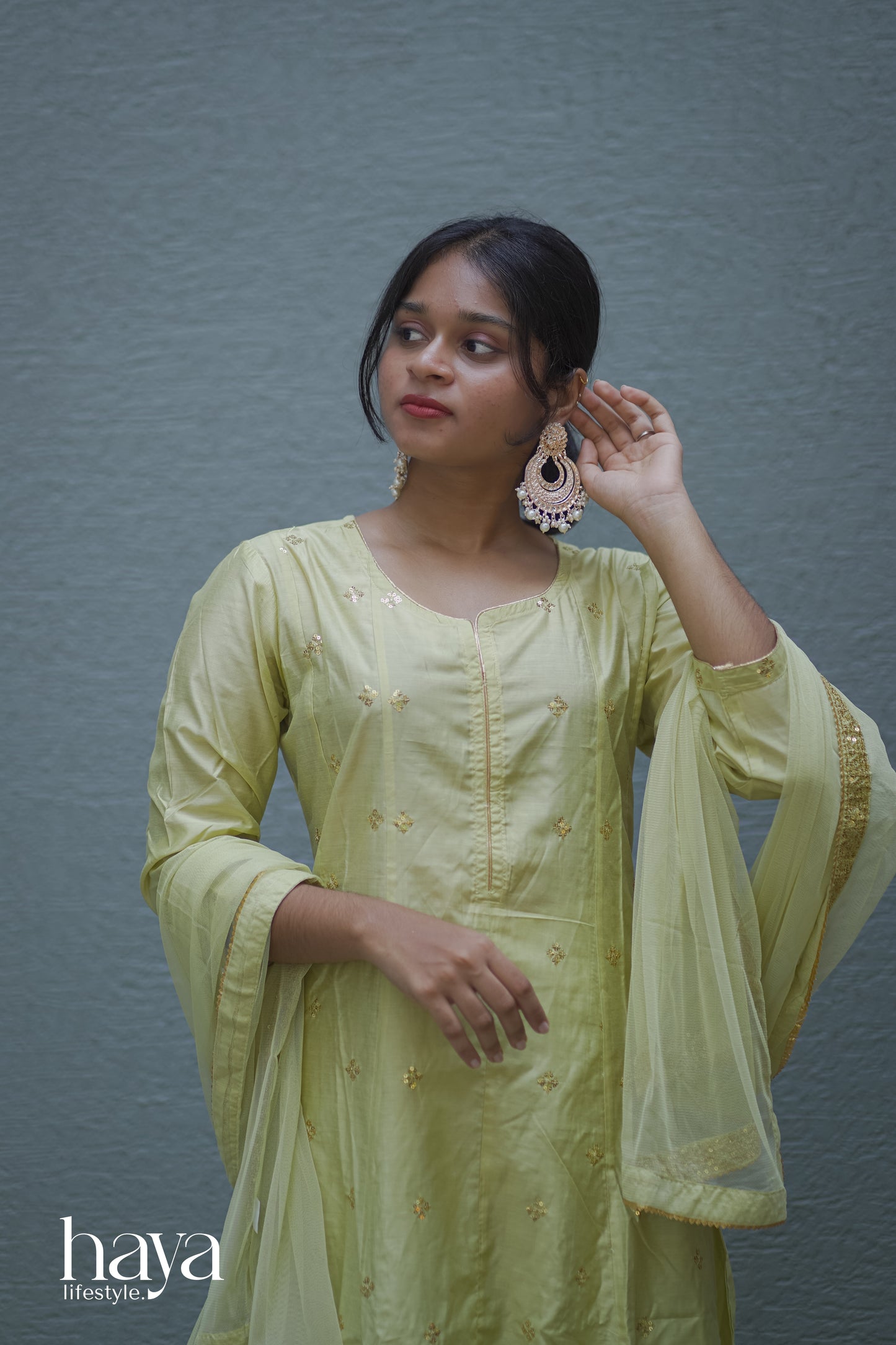 Haya Lime Green Panel Cut Kurta Set