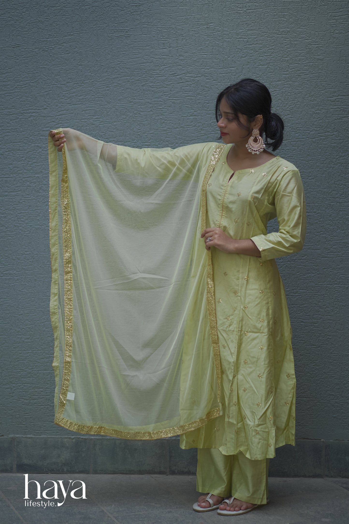 Haya Lime Green Panel Cut Kurta Set