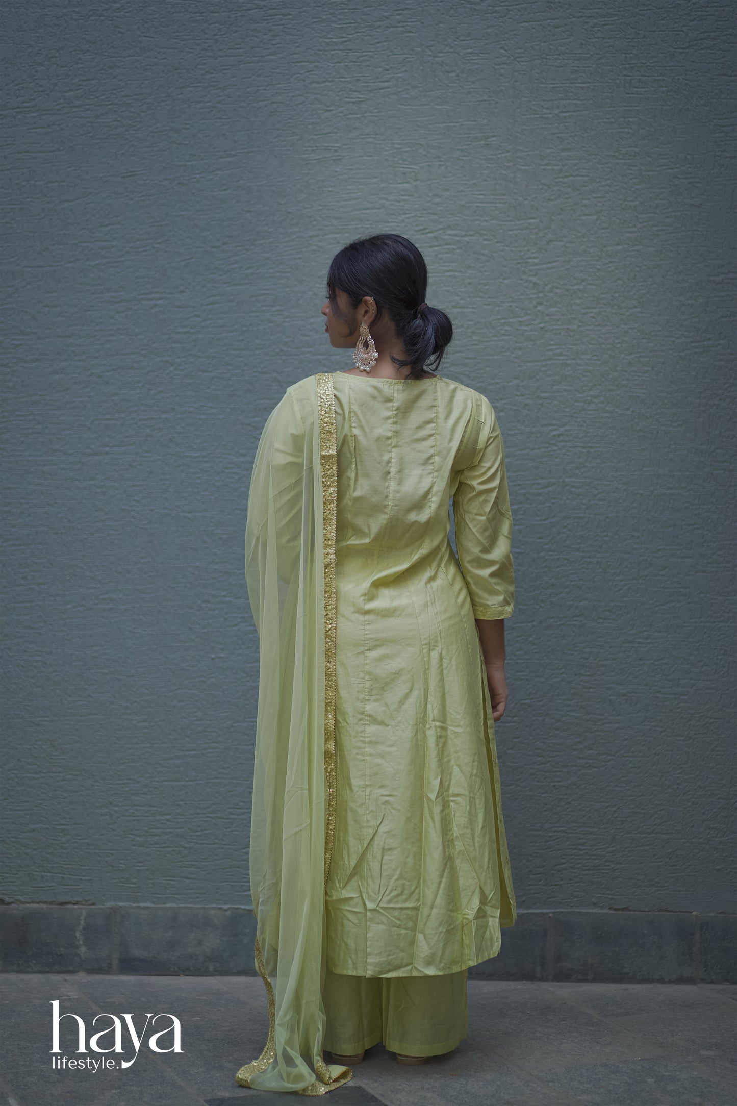 Haya Lime Green Panel Cut Kurta Set