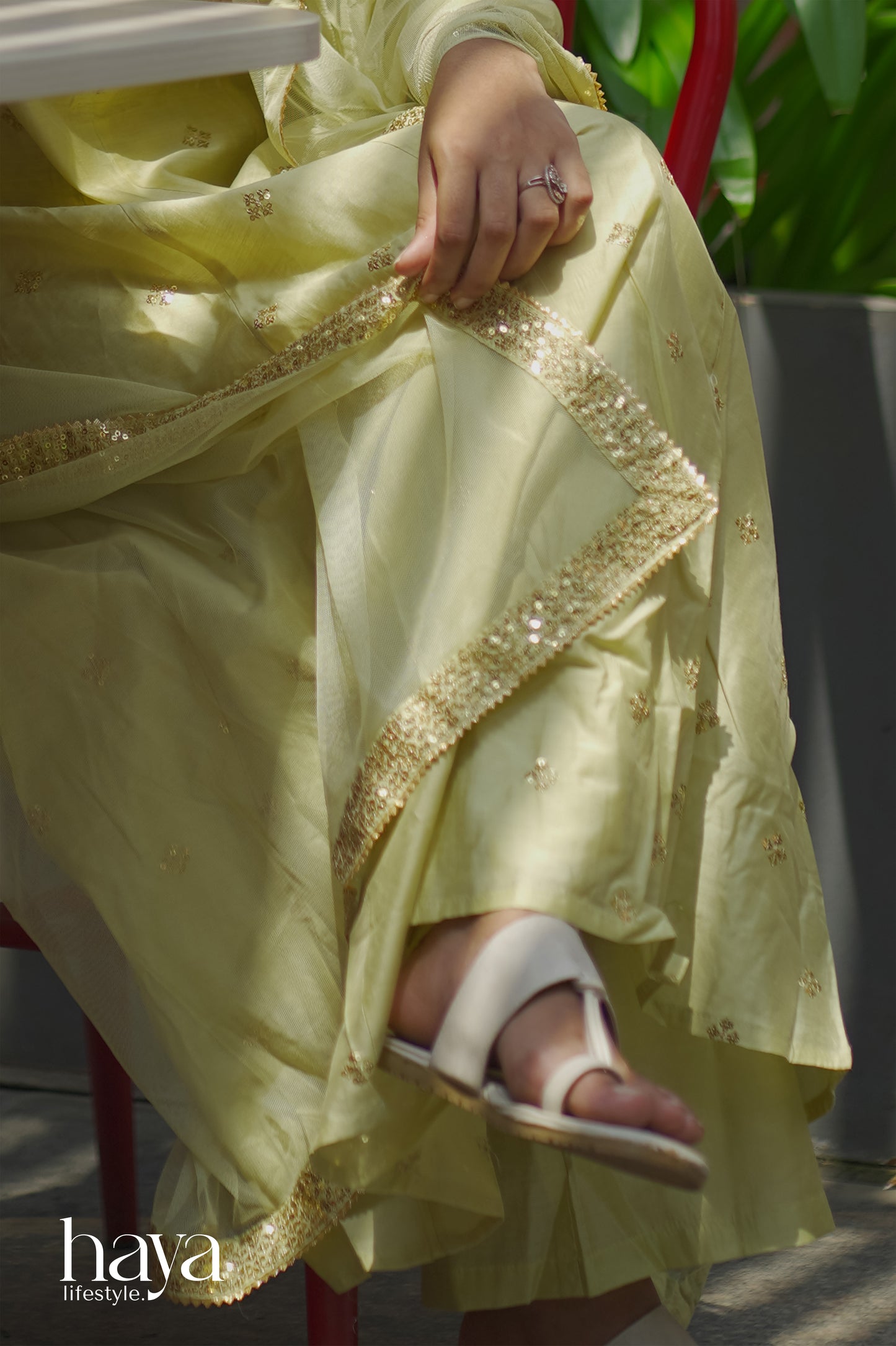Haya Lime Green Panel Cut Kurta Set