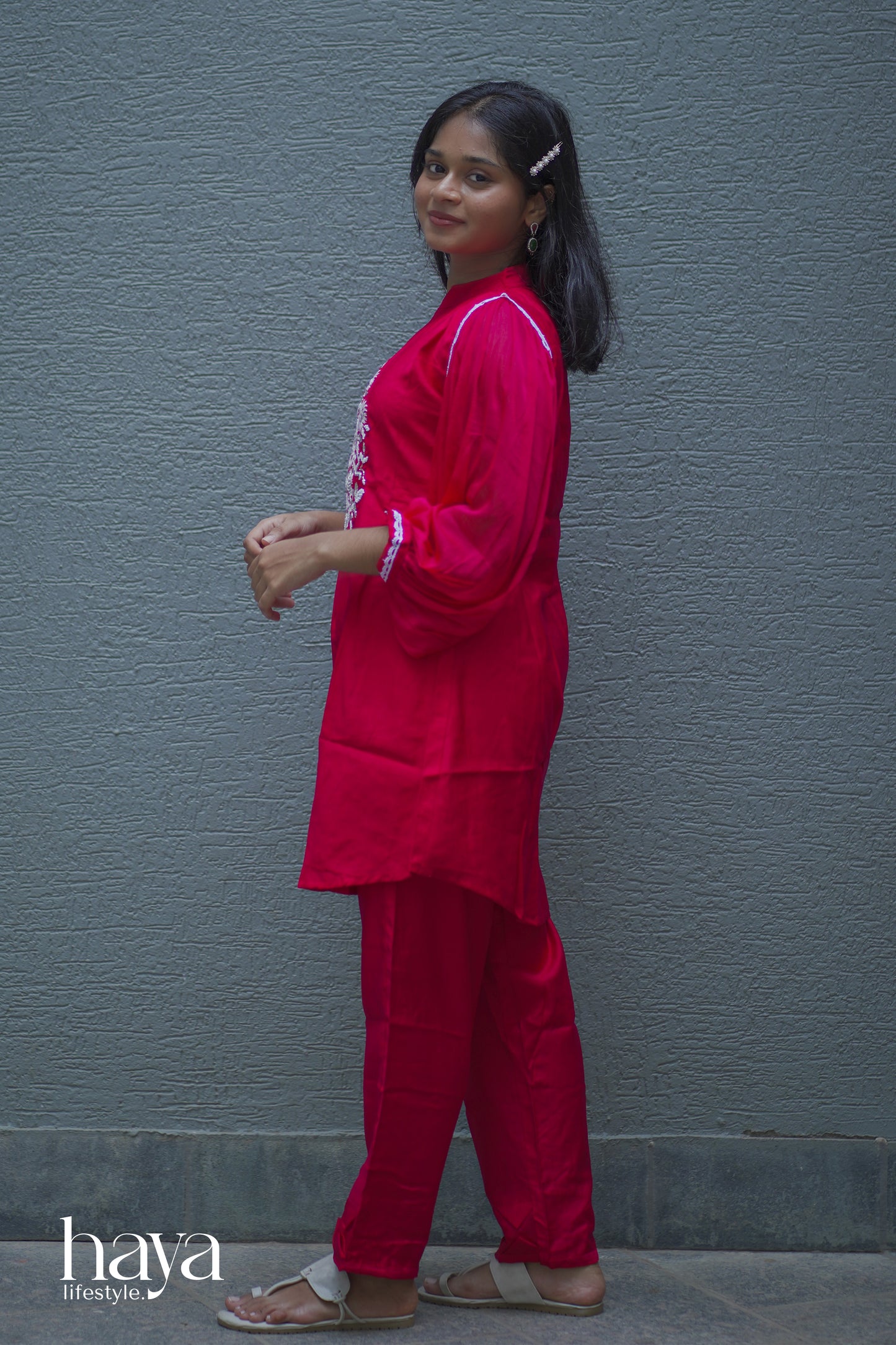 Haya Rani Pink Hand Worked Vatican Silk Co-Ord Set