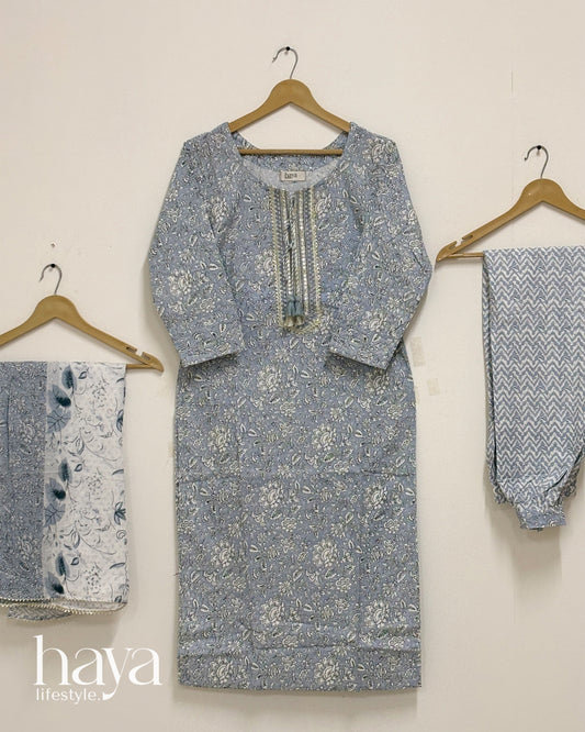 Haya Blue & White Printed Cotton Suit