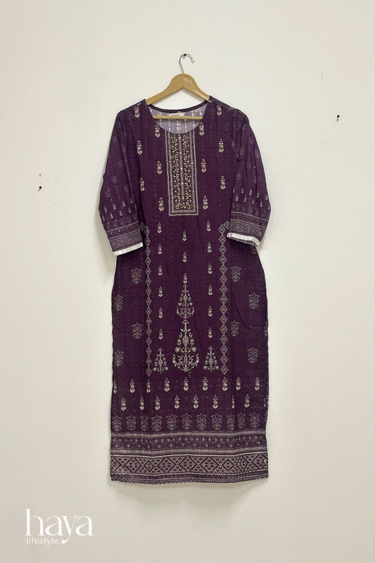 Haya Silver Printed Grape Cotton Kurti