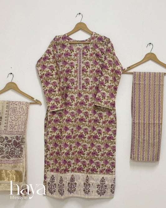 Haya Cream Floral Printed Cotton Suit