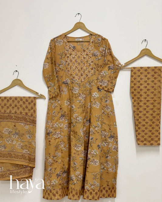 Haya Pastel Yellow Floral Printed Cotton Kurta Set