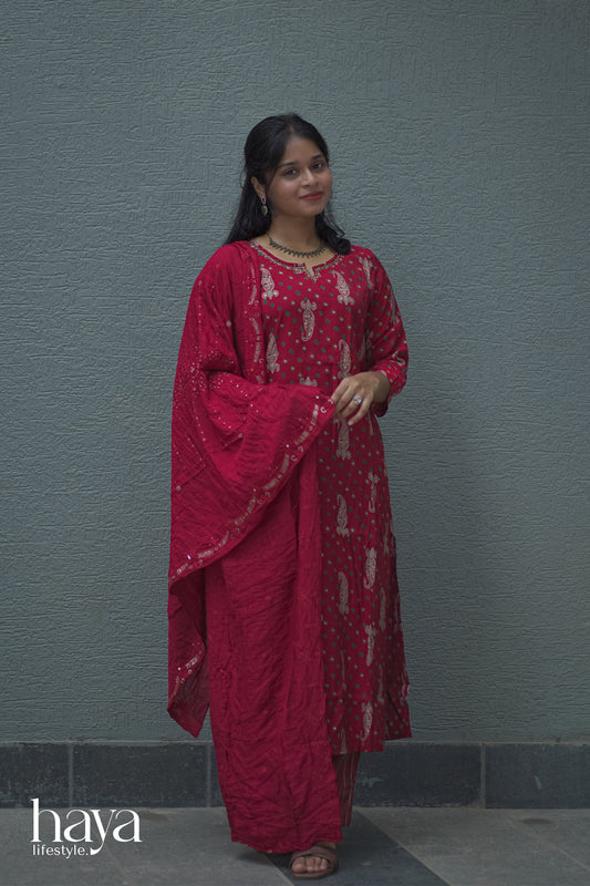 Haya Red Straight Cut Kurta Set