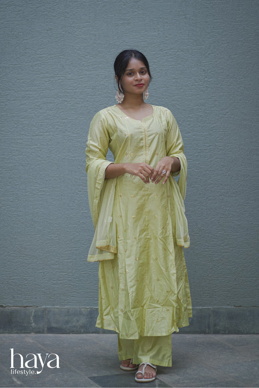 Haya Lime Green Panel Cut Kurta Set