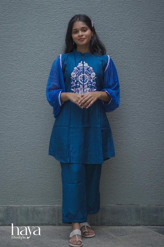 Haya Navy Blue Hand Worked Vatican Silk Co-Ord Set