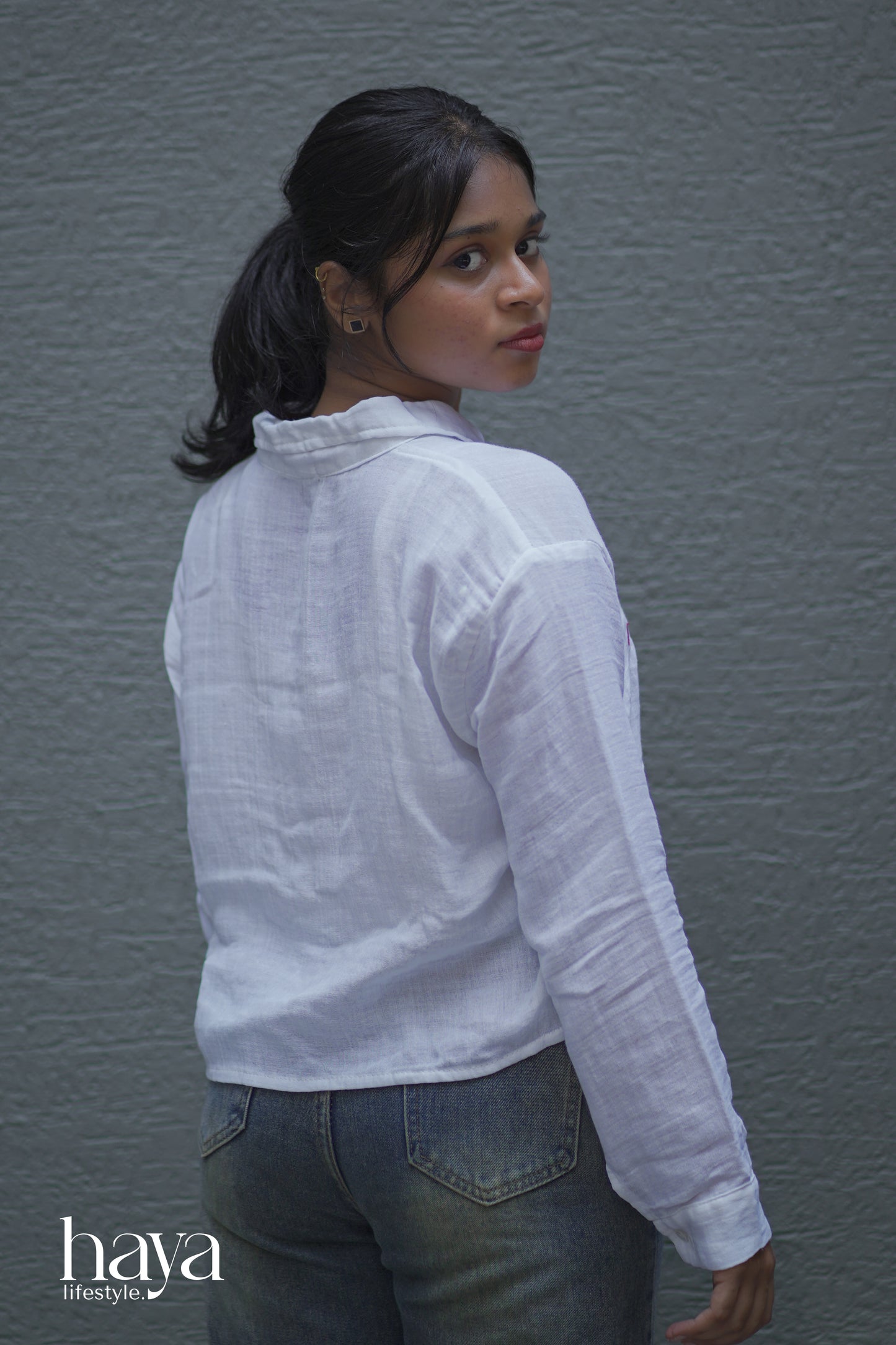 Haya Western Red Heart Printed Cotton White Full Sleeve Shirt