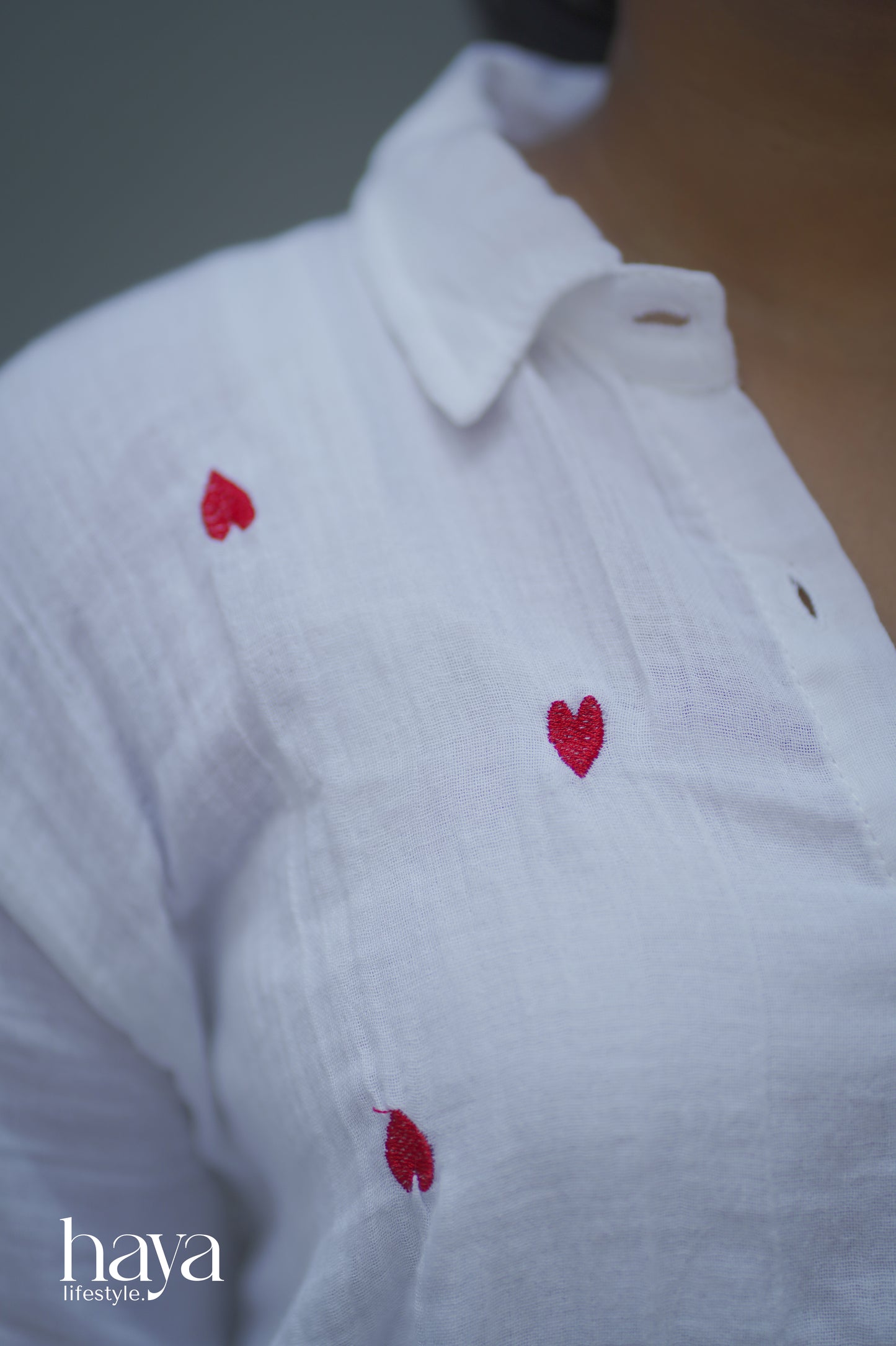 Haya Western Red Heart Printed Cotton White Full Sleeve Shirt