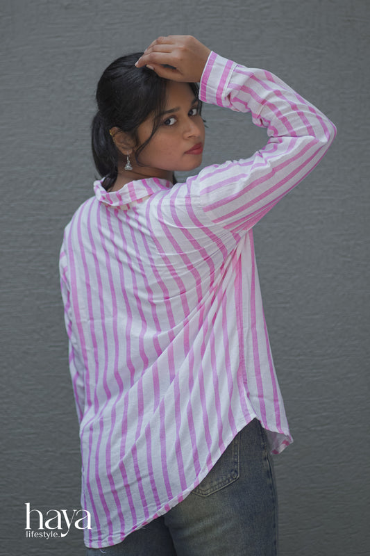 Haya Western Pink Striped Full Sleeve Shirt
