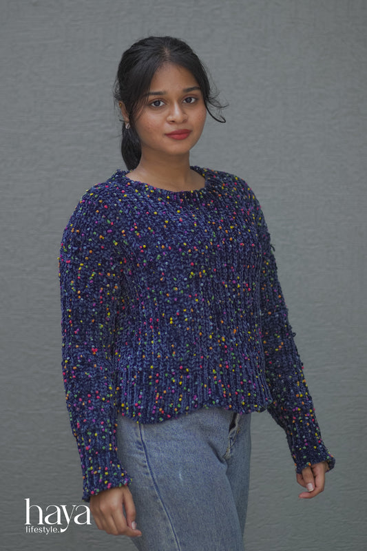 Haya Western Rainbow Dotted Cropped Sweatshirt