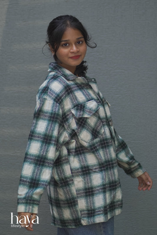 Haya Western Green Check Women's Plaid Check Jacket