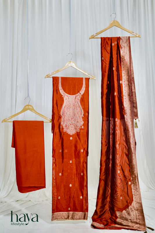 Haya Rusty Orange Premium Viscose Woven Silk Jacquard Unstitched